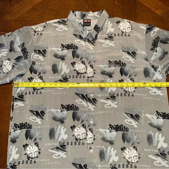 Southpole Mens S/S Shirt Adult 2XL Grey Graphic Graffiti Print Button Down - Picture 9 of 10